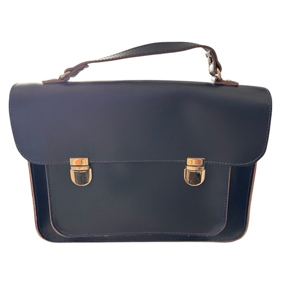 Mark and Graham Navy Leather Messenger Bag Work Travel Crossbody - Picture 2 of 13